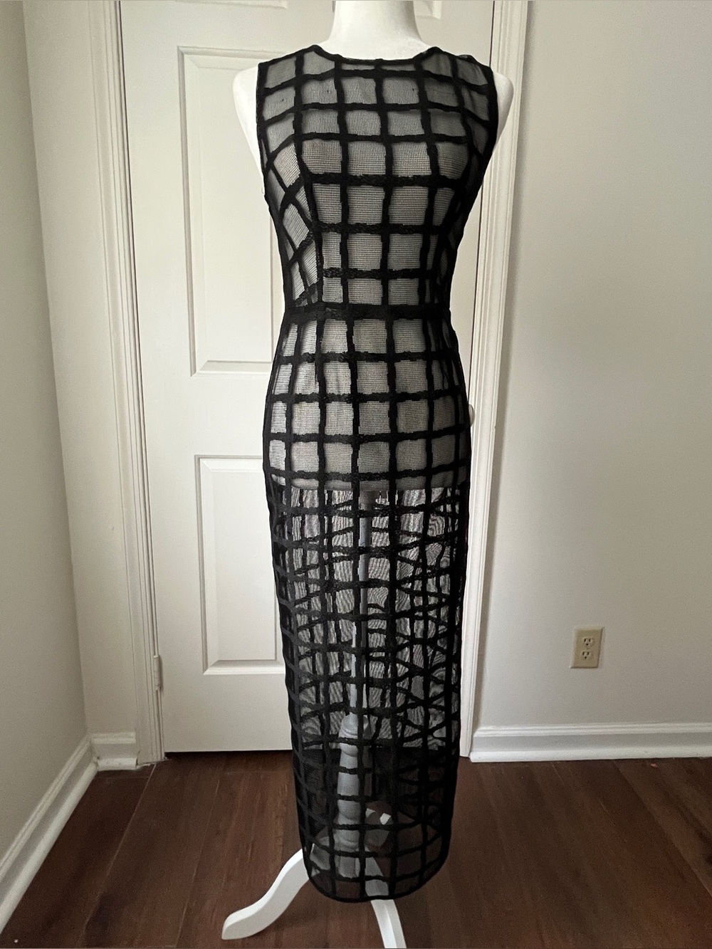 Abyss By Abby Black Grid Sheer Maxi Dress